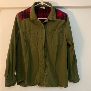Forever 21 Olive Green Shirt with Red Plaid Lining